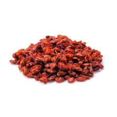Dried sea buckthorn berries. White background. Isolated. Close-up.