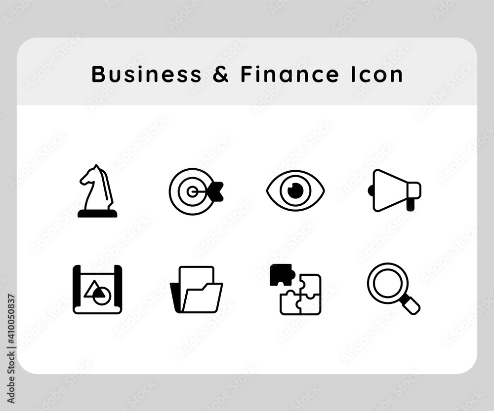 Poster business and finance chess target eye speaker puzzle folder lupe icon icons set collection collectio