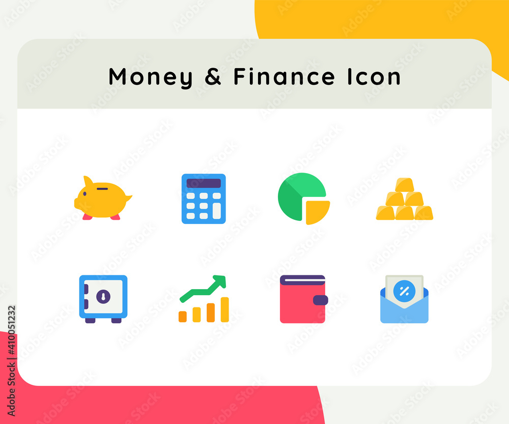 Poster money and finance icon icons set collection collections package white isolated background with color