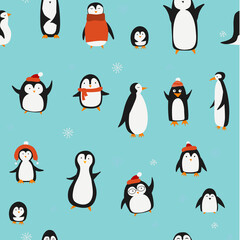 Obraz premium Funny Penguins family. Seamless Pattern for your design