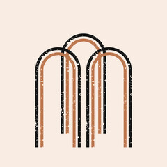 Modern abstract aesthetic background with textured geometric rainbow. Wall decor in boho style. Organic vector print