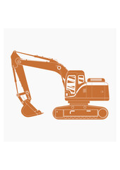 Editable Isolated Flat Monochrome Side View Excavator Vector Illustration for Construction Industry Related Design