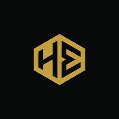 Initial letter HE hexagon logo design vector