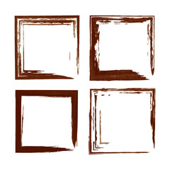 Set of grunge square frames. Trendy design with brush strokes. Isolated on white background. Vector.