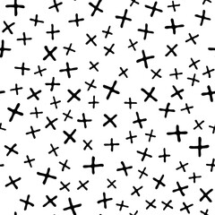 Vector abstract seamless pattern with black cross elements. Hand drawn crosses doodle pattern