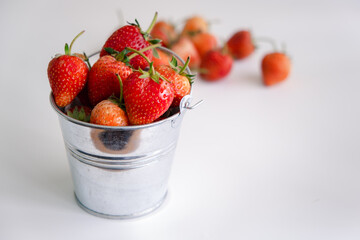 Top view Strawberries in bow on white background. Beautiful red strawberry