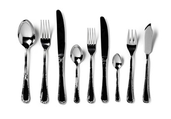 Set of silverware isolated on white background