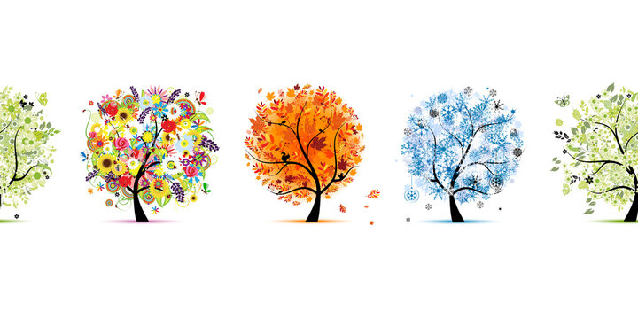 Four season trees- spring, summer, autumn, winter. Seamless Pattern for your design