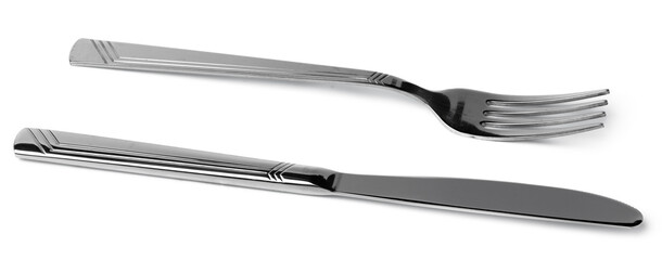 Silver fork and knife isolated on white background