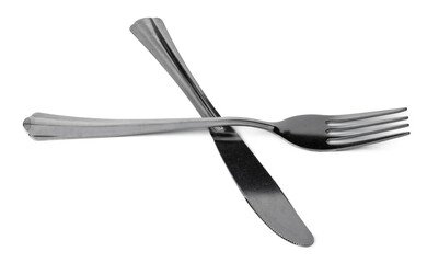 Silver fork and knife isolated on white background