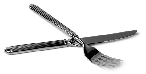Silver fork and knife isolated on white background