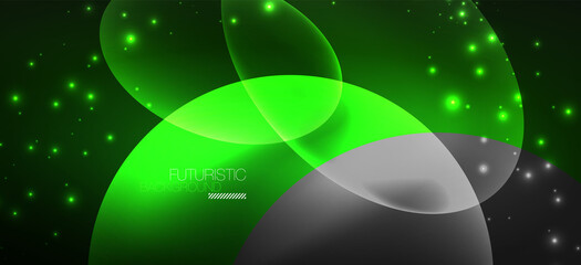 Neon ellipses abstract backgrounds. Shiny bright round shapes glowing in the dark. Vector futuristic illustrations for covers, banners, flyers and posters and other