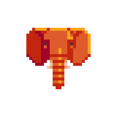 Elephant head pixel art icon. Isolated vector illustration. 8-bit sprite. Design stickers, logo, mobile app.