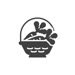 Basket with carrot vector icon. filled flat sign for mobile concept and web design. Easter basket with carrots glyph icon. Symbol, logo illustration. Vector graphics