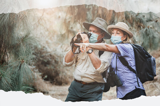 Senior adventure couple capturing moments during the new normal