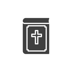 Bible book with holy cross vector icon. filled flat sign for mobile concept and web design. Holy bible book glyph icon. Symbol, logo illustration. Vector graphics