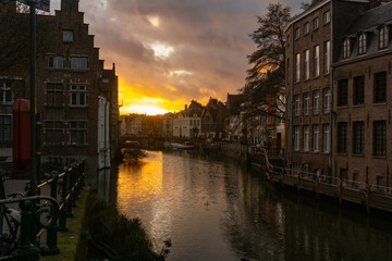 Fototapeta premium Sunset in canal and houses