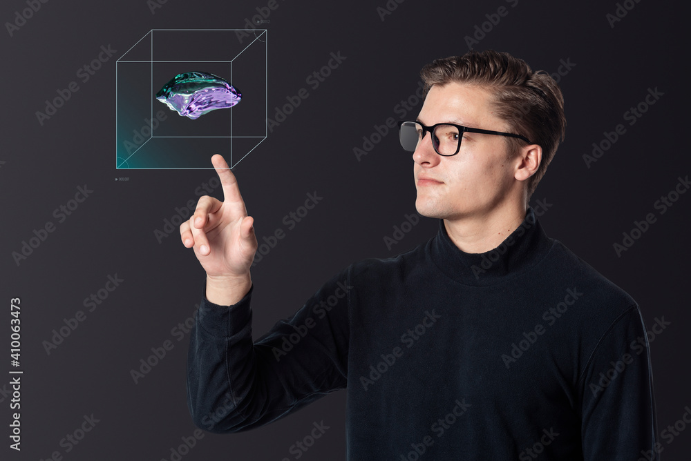 Aufkleber man using an interactive transparent touch screen