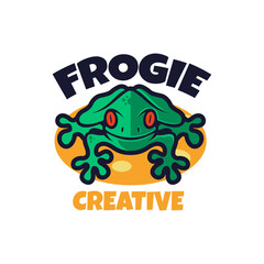 Green Frog Cartoon Logo. Cute Amphibian Design illustration