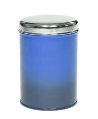 Old blue tin can, isolated on white