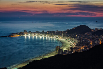 Copacabana Beach at night in Rio de Janeiro, Brazil