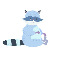 cute raccoon. forest animals. a sitting raccoon on a white background. stock vector children's illustration.