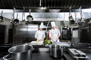Chefs prepare meals in the kitchen