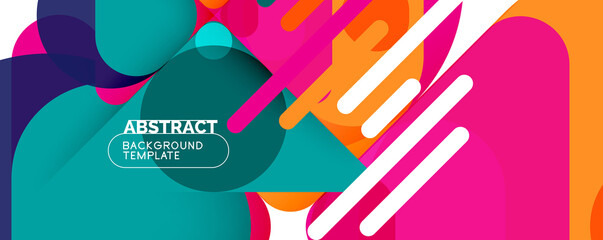 Flat geometric round shapes and dynamic lines, abstract background. Vector illustration for placards, brochures, posters and banners