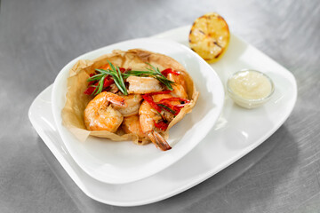 Shrimp dish on the kitchen table