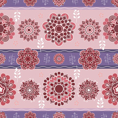 Ethnic boho hippie floral ornament mandala flower seamless vector pattern design