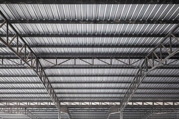 Fototapeta premium Steel roof sheet structure for outdoor parking lot pattern and background