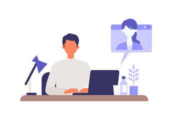 Vector illustration of businessman having communication via telecommuting system.