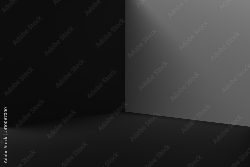 Poster black product background stand or podium pedestal on advertising room display with blank backdrops. 