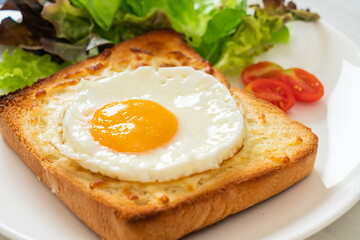 bread toasted with cheese and fried egg