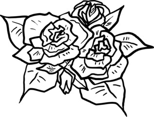 bouquet of flowers freehand drawing. linear clipart design for packaging, cards, decoration for wedding, gift, vegan or vegetarian menu. natural  style old school tattoo roses flowers set