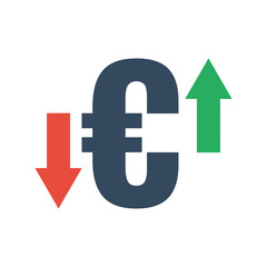 Obraz premium euro sign coin with red down and green up arrows