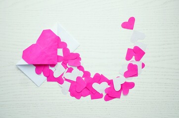 heart, love, romantic, paper, origami, pink, white, envelope, message, valentine, day, gift, recognition, feeling, holiday, abstract, design, object, symbol,  design, wedding