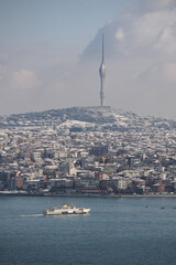 Fototapeta na wymiar Aerial View of Istanbul City in Snowy day