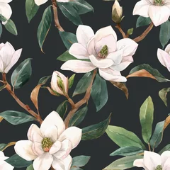 Foto op Canvas Beautiful vector seamless pattern with hand drawn watercolor white magnolia flowers. Stock illustration. © zenina