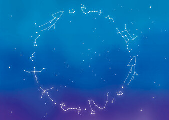 夏の星座と天の川と夜空のイラスト  © 市田ほのか