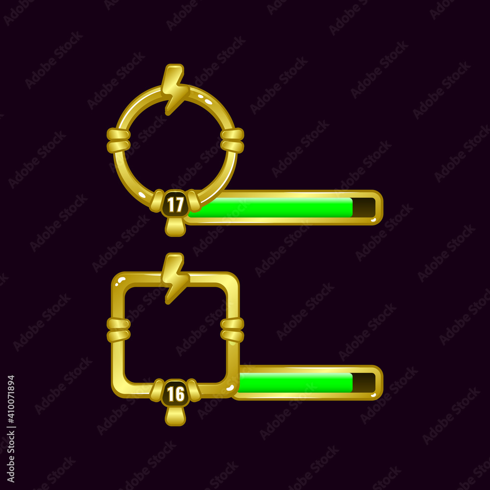 Fototapete energy thunder game ui border frame with level and progress bar for gui asset elements vector illust