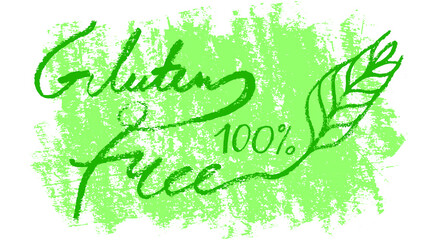 Banner healthy eating symbol with crayon texture effect. Gluten free icon vector. Handwritten stamp gluten-free 100% guarantee. Allergen-free sign. Green products label. Bread package design.