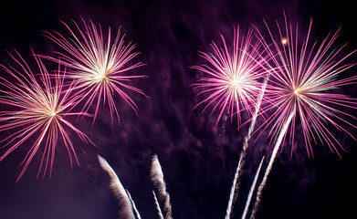 Colorful of fireworks in the dark sky, background, fireworks in festival. Beautiful fireworks spark in night.