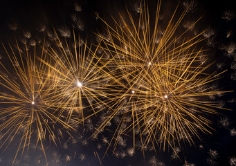 Colorful of fireworks in the dark sky, background, fireworks in festival. Beautiful fireworks spark in night.