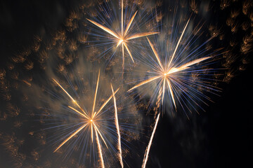 Colorful of fireworks in the dark sky, background, fireworks in festival. Beautiful fireworks spark in night.