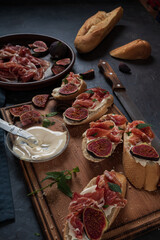 Tapas with ham and cream cheese. top view