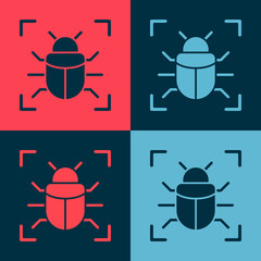 Pop art System bug concept icon isolated on color background. Code bug concept. Bug in the system. Bug searching. Vector.