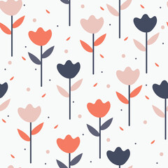 Seamless pattern with cute cartoon flowers and leaves for fabric print, textile, gift wrapping paper. colorful vector for kids, flat style