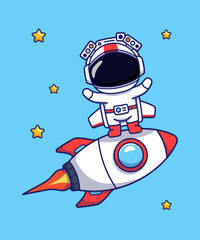 Cute astronaut standing on a rocket