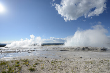 Geysers erupting at yellowstone national park
